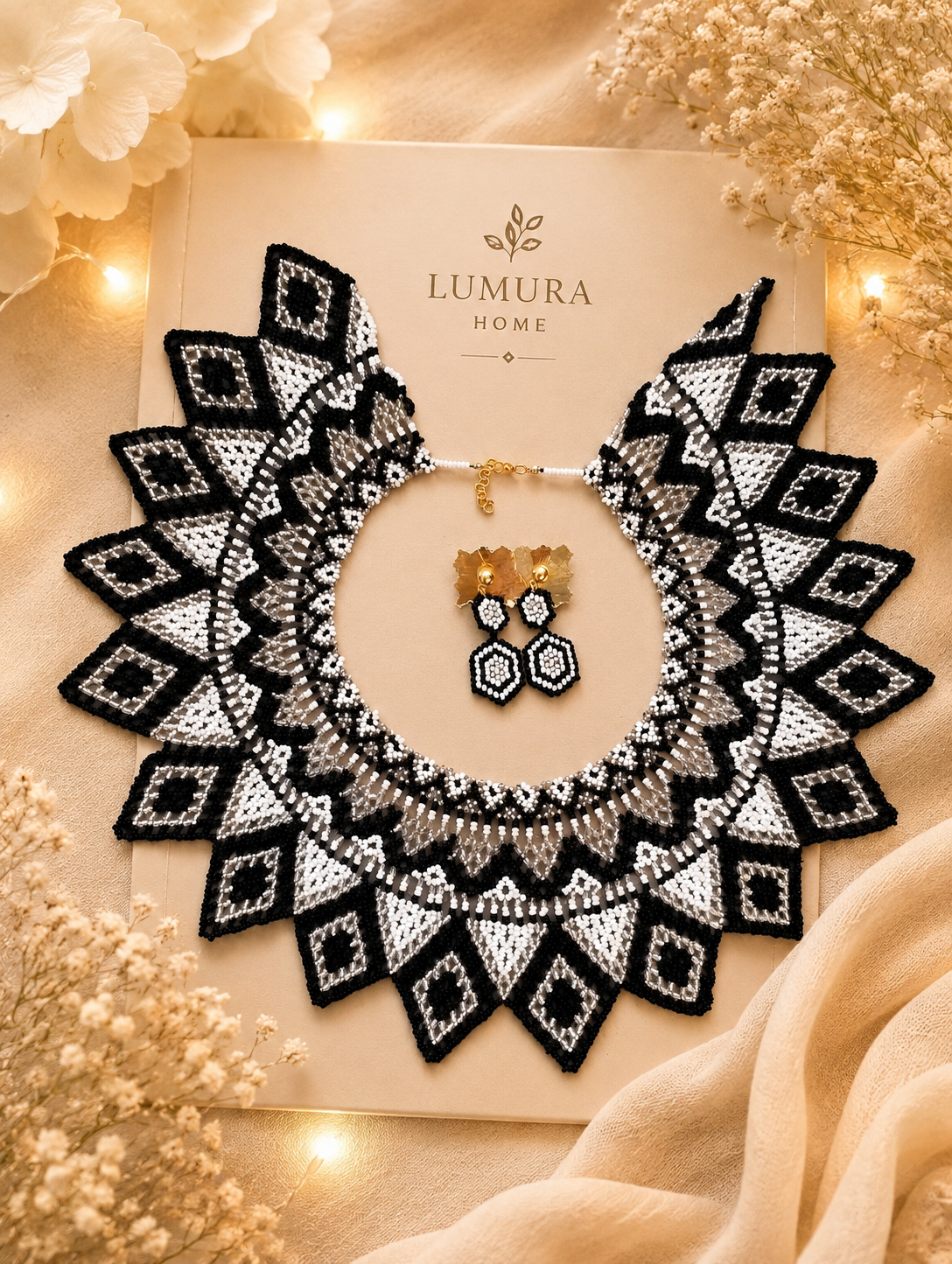 Collar  y aretes en Mostacillas